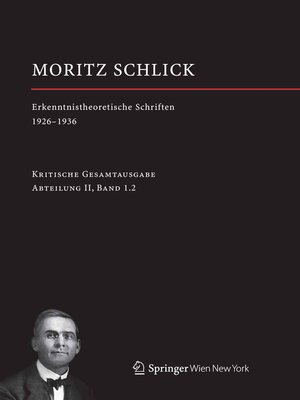 cover image of Moritz Schlick. Erkenntnistheoretische Schriften 1926-1936